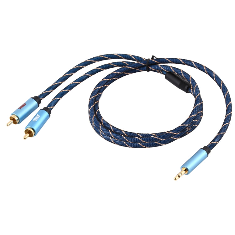 EMK 3.5mm Jack Male to 2 x RCA Male Gold Plated Connector Speaker Audio Cable, Cable Length:2m(Dark Blue)