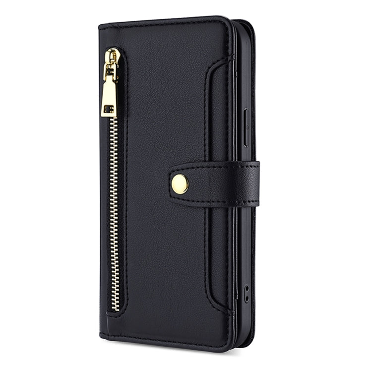 For Nokia C02 TA-1522 Lite Sheep Texture Cross-body Zipper Wallet Leather Phone Case(Black)