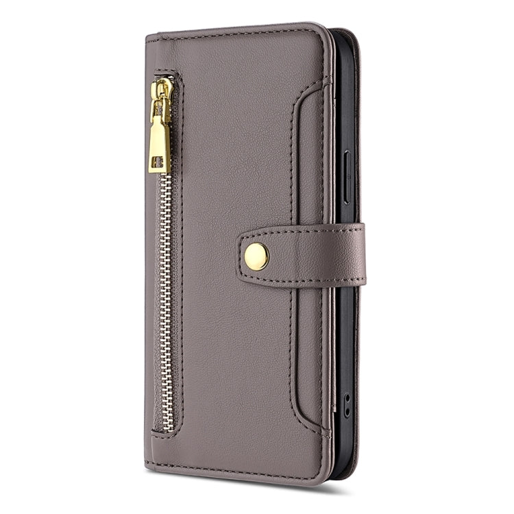 For Nokia C300 4G US Edition Lite Sheep Texture Cross-body Zipper Wallet Leather Phone Case(Grey)