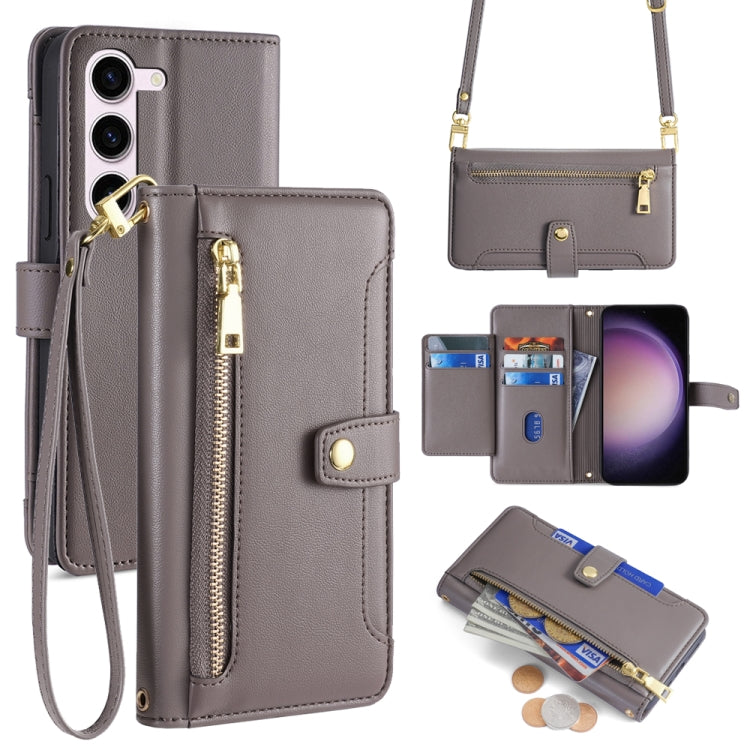 For Samsung Galaxy S24+ 5G Sheep Texture Cross-body Zipper Wallet Leather Phone Case(Grey)