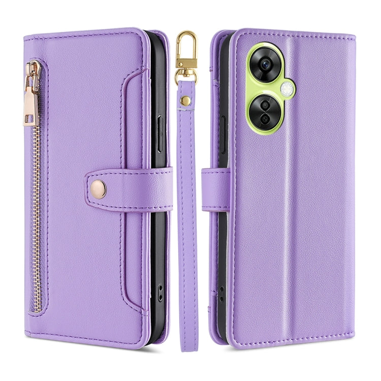 For OnePlus Nord CE 3 Lite 5G Sheep Texture Cross-body Zipper Wallet Leather Phone Case(Purple)