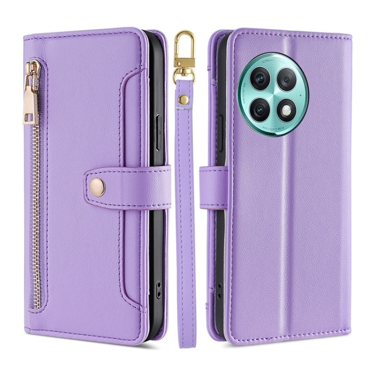 For OnePlus Ace 2 Pro Sheep Texture Cross-body Zipper Wallet Leather Phone Case(Purple)