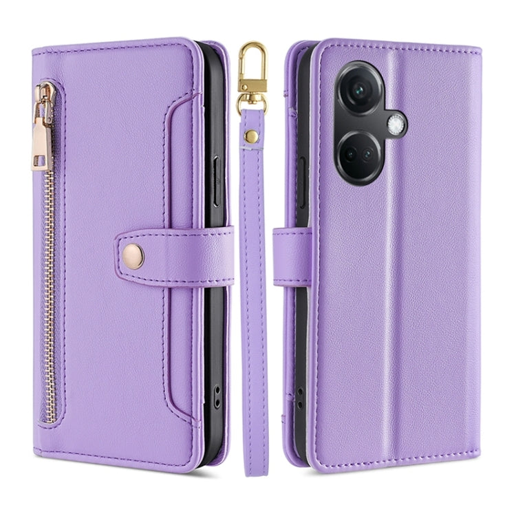 For OnePlus Nord CE3 5G Sheep Texture Cross-body Zipper Wallet Leather Phone Case(Purple)