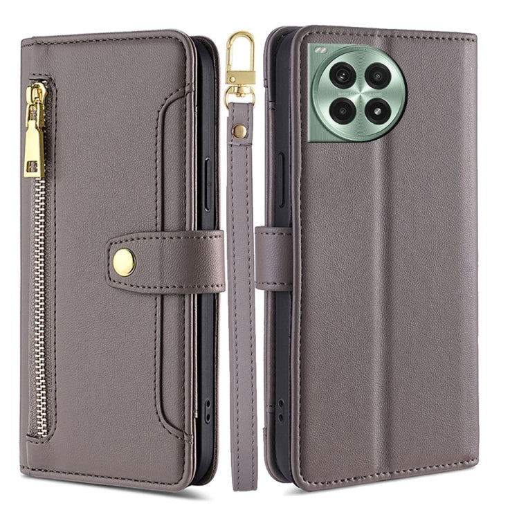 For OnePlus Ace 3 Pro 5G Sheep Texture Cross-body Zipper Wallet Leather Phone Case(Grey)