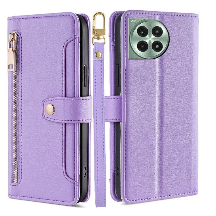 For OnePlus Ace 3 Pro 5G Sheep Texture Cross-body Zipper Wallet Leather Phone Case(Purple)