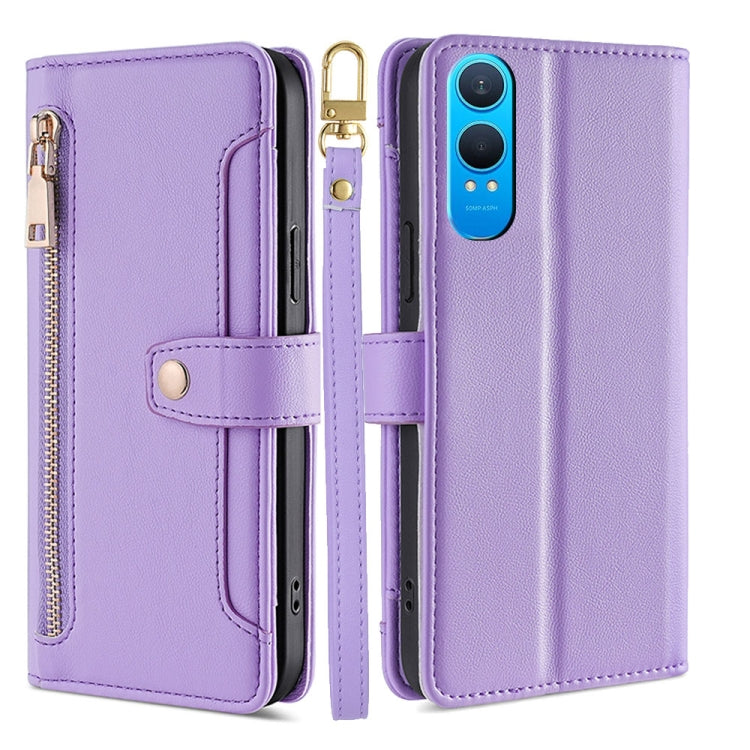 For OnePlus Nord CE 4 Lite 5G Sheep Texture Cross-body Zipper Wallet Leather Phone Case(Purple)