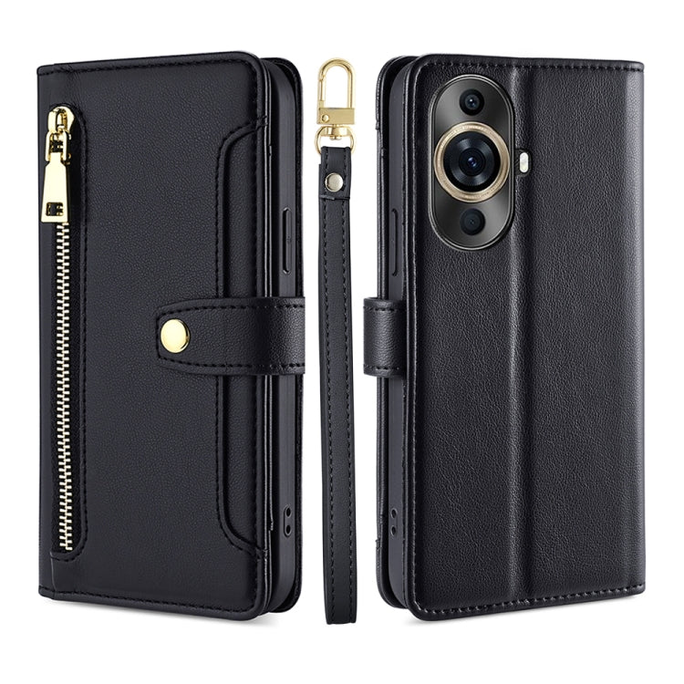 For Huawei nova 11 Pro 4G / 11 Ultra 4G Sheep Texture Cross-body Zipper Wallet Leather Phone Case(Black)