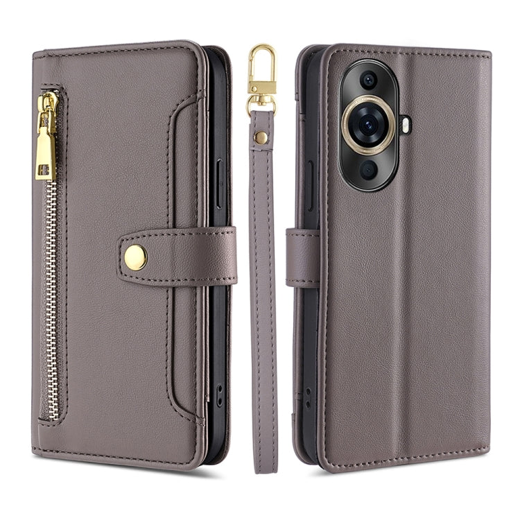 For Huawei nova 11 Pro 4G / 11 Ultra 4G Sheep Texture Cross-body Zipper Wallet Leather Phone Case(Grey)