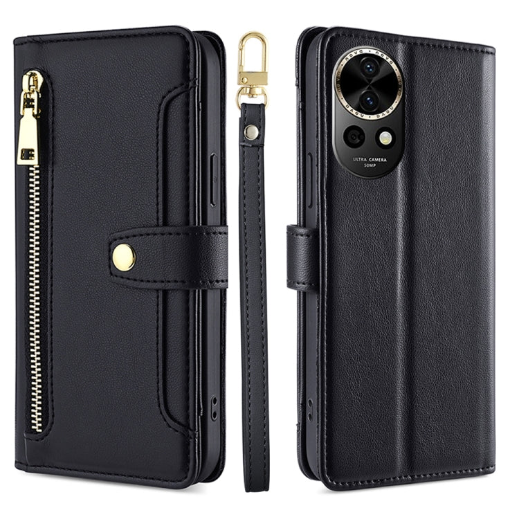 For Huawei nova 12 5G Sheep Texture Cross-body Zipper Wallet Leather Phone Case(Black)