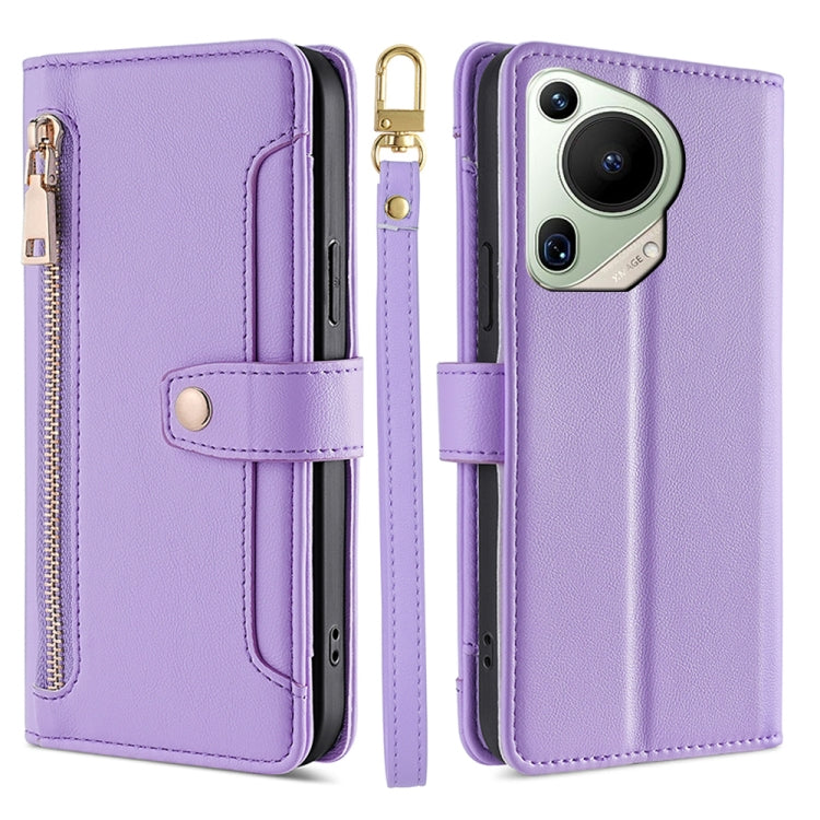 For Huawei Pura 70 Ultra 5G Sheep Texture Cross-body Zipper Wallet Leather Phone Case(Purple)