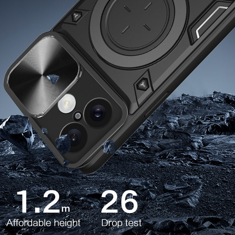 For iPhone 16 CD Texture Sliding Camshield Magnetic Holder Phone Case(Black) - iPhone 16 Cases by PMC TechLife | Online Shopping South Africa | PMC TechLife | Buy Now Pay Later Mobicred