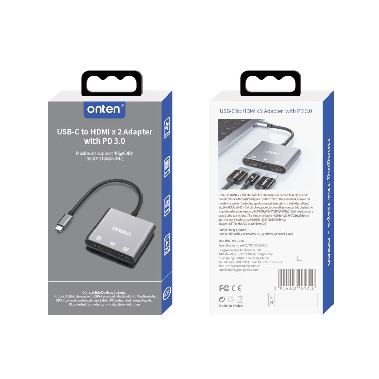 Onten 9175S 3 in 1 USB-C / Type-C to HDMI Adapter(Grey) - free shipping - PMC Jewellery - Order now!