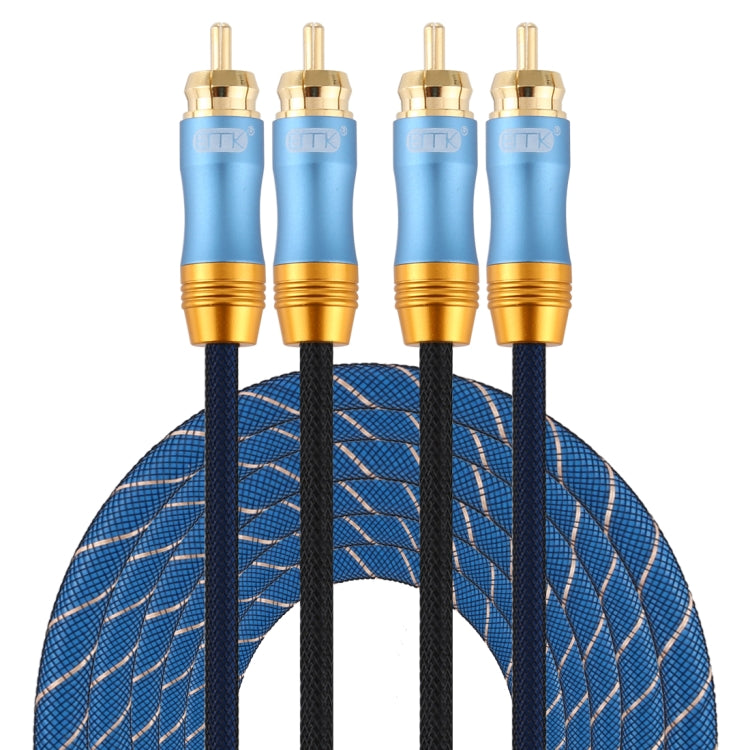EMK 2 x RCA Male to 2 x RCA Male Gold Plated Connector Nylon Braid Coaxial Audio Cable for TV / Amplifier / Home Theater / DVD, Cable Length:5m(Dark Blue)