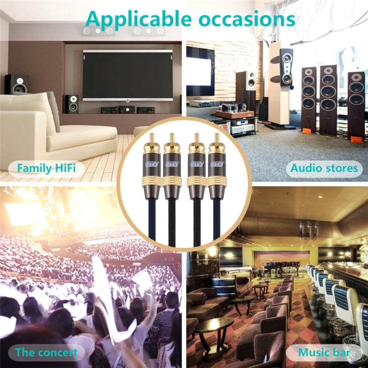EMK 2 x RCA Male to 2 x RCA Male Gold Plated Connector Nylon Braid Coaxial Audio Cable for TV / Amplifier / Home Theater / DVD, Cable Length:1m(Black) - free shipping - PMC Jewellery - Order now!