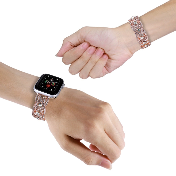 Diamonds Twist Metal Watch Band For Apple Watch Series 10 46mm(Rose Gold White)