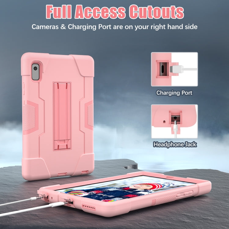 For Lenovo Tab M9 / TB-310FU Contrast Color Silicone Hybrid PC Tablet Case with Holder(Rose Gold)