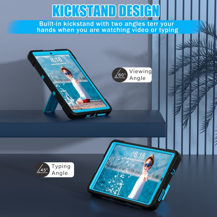 For Lenovo Tab M8 4th Gen Contrast Color Silicone Hybrid PC Tablet Case with Holder(Black Blue)