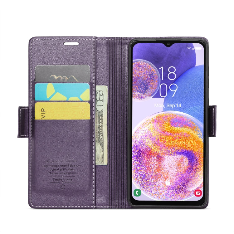 For Samsung Galaxy A23 CaseMe 023 Butterfly Buckle Litchi Texture RFID Anti-theft Leather Phone Case(Pearly Purple)