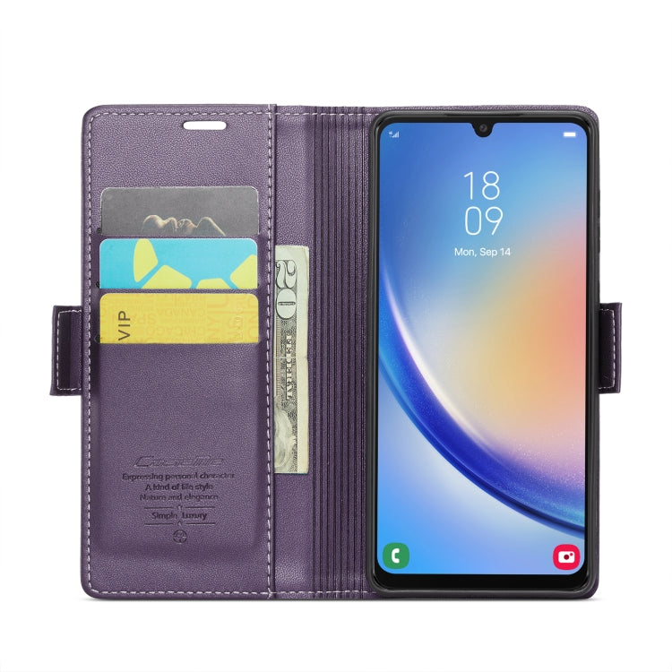 For Samsung Galaxy A34 5G CaseMe 023 Butterfly Buckle Litchi Texture RFID Anti-theft Leather Phone Case(Pearly Purple)