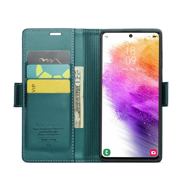 For Samsung Galaxy A73 5G CaseMe 023 Butterfly Buckle Litchi Texture RFID Anti-theft Leather Phone Case(Pearly Blue)