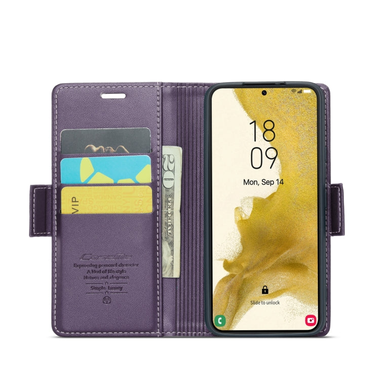 For Samsung Galaxy S22 5G CaseMe 023 Butterfly Buckle Litchi Texture RFID Anti-theft Leather Phone Case(Pearly Purple)