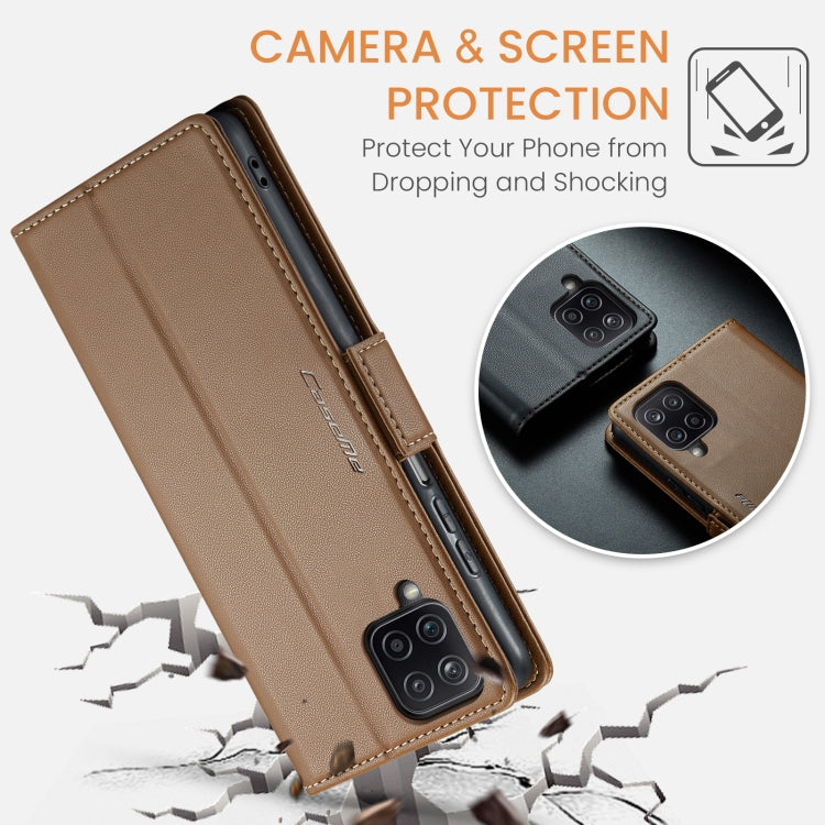 For Samsung Galaxy A12 5G CaseMe 023 Butterfly Buckle Litchi Texture RFID Anti-theft Leather Phone Case(Brown) - free shipping - PMC TechLife - Order now!