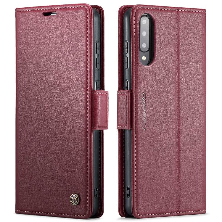 For Samsung Galaxy A30s / A50s / A50 CaseMe 023 Butterfly Buckle Litchi Texture RFID Anti-theft Leather Phone Case(Wine Red)