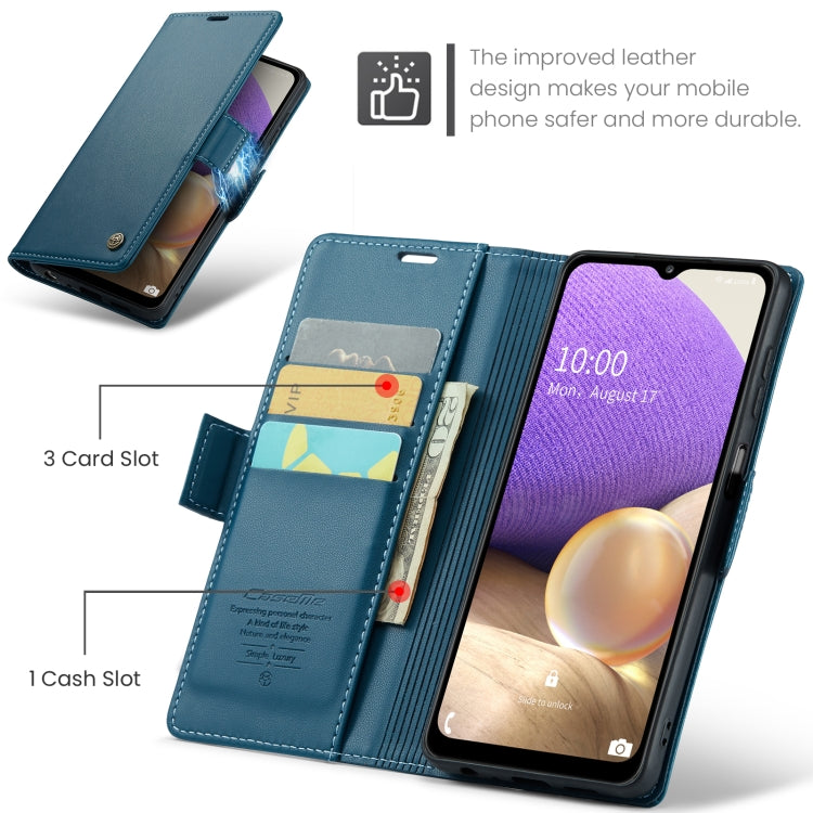For Samsung Galaxy A32 5G / M32 5G CaseMe 023 Butterfly Buckle Litchi Texture RFID Anti-theft Leather Phone Case(Blue)