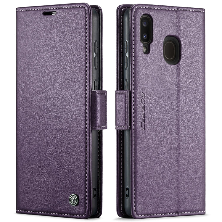 For Samsung Galaxy A40 CaseMe 023 Butterfly Buckle Litchi Texture RFID Anti-theft Leather Phone Case(Pearly Purple)