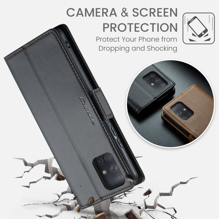 For Samsung Galaxy A71 4G CaseMe 023 Butterfly Buckle Litchi Texture RFID Anti-theft Leather Phone Case(Black)
