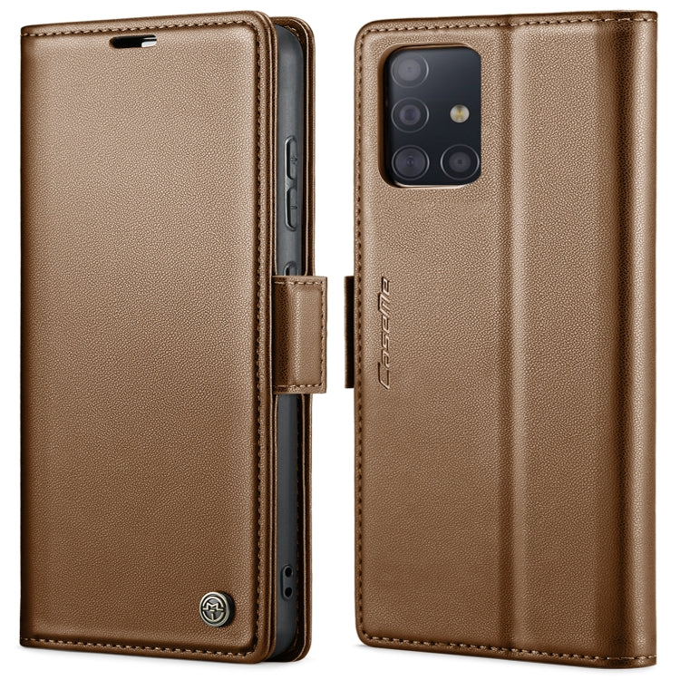 For Samsung Galaxy A71 4G CaseMe 023 Butterfly Buckle Litchi Texture RFID Anti-theft Leather Phone Case(Brown)