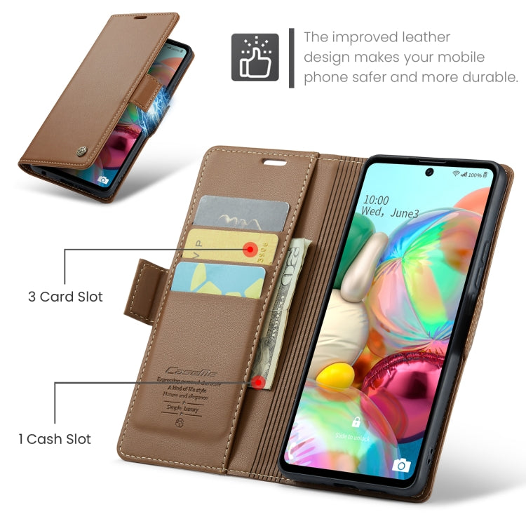 For Samsung Galaxy A71 4G CaseMe 023 Butterfly Buckle Litchi Texture RFID Anti-theft Leather Phone Case(Brown)
