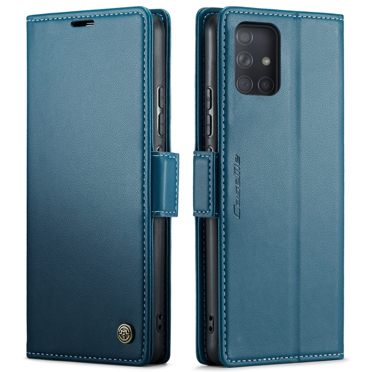 For Samsung Galaxy A71 4G CaseMe 023 Butterfly Buckle Litchi Texture RFID Anti-theft Leather Phone Case(Blue)