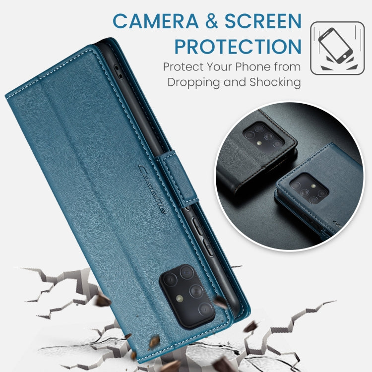 For Samsung Galaxy A71 4G CaseMe 023 Butterfly Buckle Litchi Texture RFID Anti-theft Leather Phone Case(Blue)