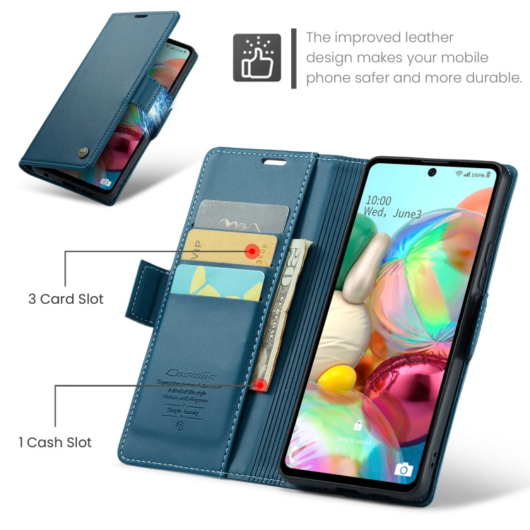 For Samsung Galaxy A71 4G CaseMe 023 Butterfly Buckle Litchi Texture RFID Anti-theft Leather Phone Case(Blue)