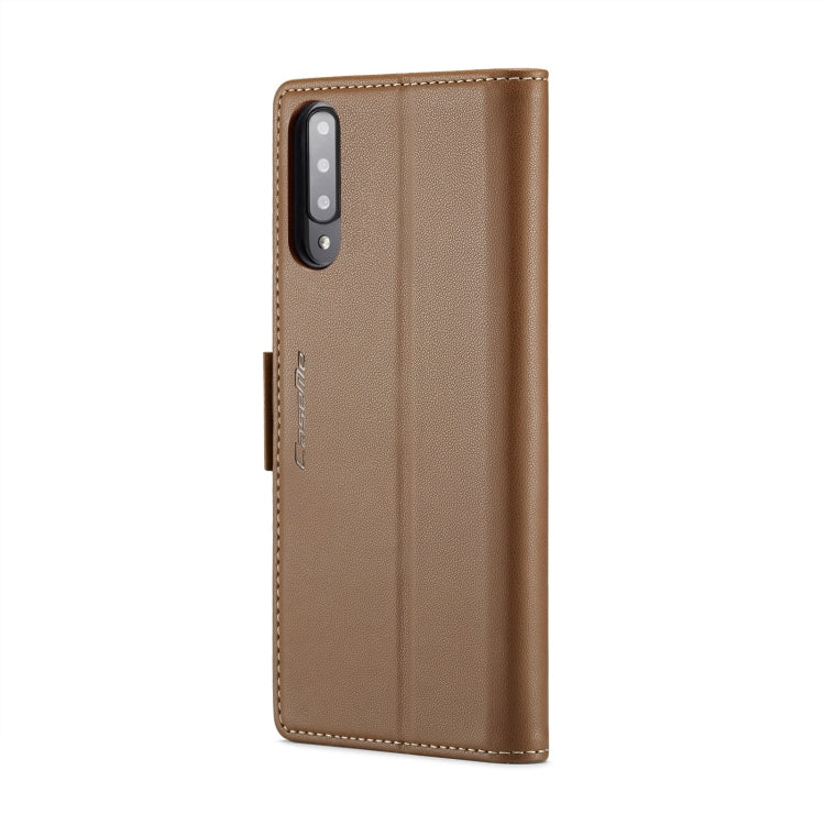 For Samsung Galaxy A70/A70s CaseMe 023 Butterfly Buckle Litchi Texture RFID Anti-theft Leather Phone Case(Brown)