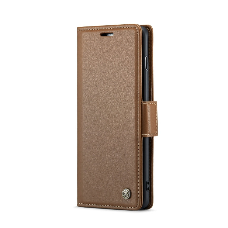 For Samsung Galaxy S10 CaseMe 023 Butterfly Buckle Litchi Texture RFID Anti-theft Leather Phone Case(Brown)