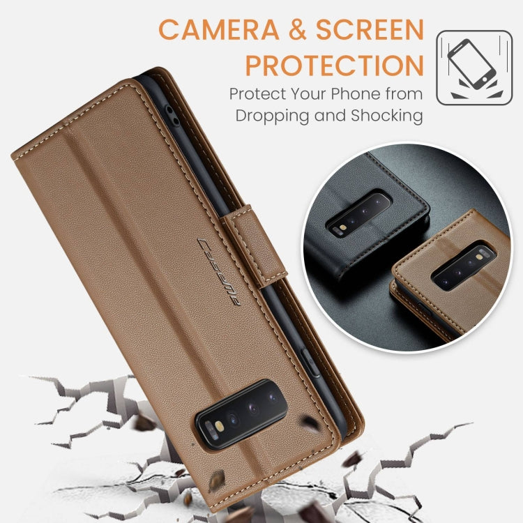For Samsung Galaxy S10+ CaseMe 023 Butterfly Buckle Litchi Texture RFID Anti-theft Leather Phone Case(Brown) - free shipping - PMC Jewellery - Order now!
