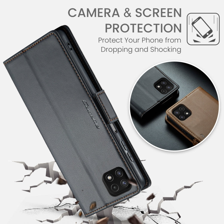 For Samsung Galaxy A22 5G CaseMe 023 Butterfly Buckle Litchi Texture RFID Anti-theft Leather Phone Case(Black) - free shipping - PMC Jewellery - Order now!