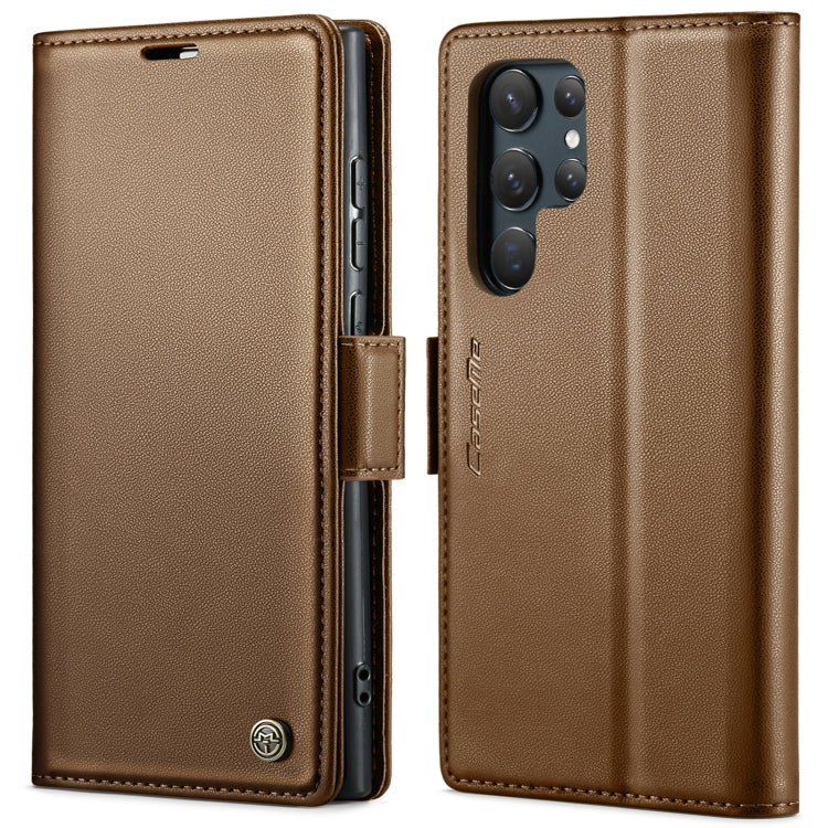 For Samsung Galaxy S24 Ultra CaseMe 023 Butterfly Buckle Litchi Texture RFID Anti-theft Leather Phone Case(Brown)