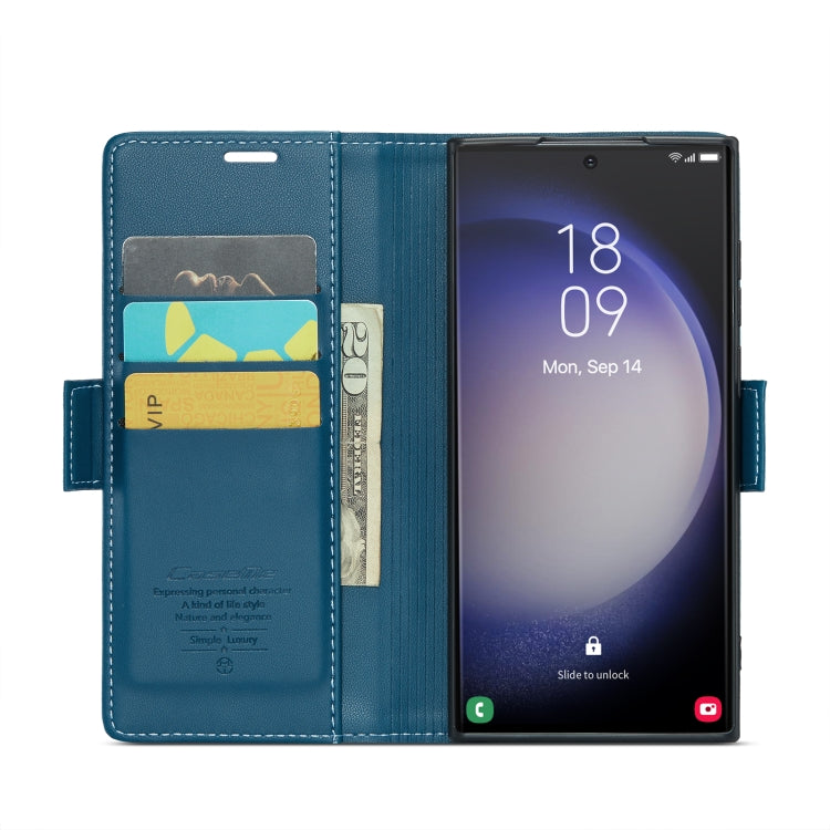 For Samsung Galaxy S24 Ultra CaseMe 023 Butterfly Buckle Litchi Texture RFID Anti-theft Leather Phone Case(Blue)