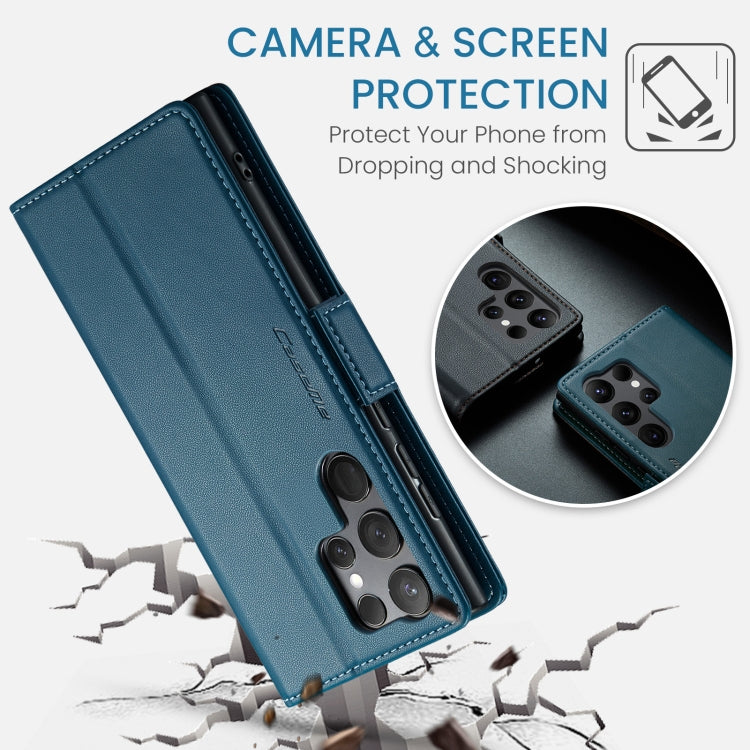 For Samsung Galaxy S24 Ultra CaseMe 023 Butterfly Buckle Litchi Texture RFID Anti-theft Leather Phone Case(Blue)