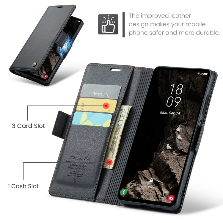 For Samsung Galaxy A05s CaseMe 023 Butterfly Buckle Litchi Texture RFID Anti-theft Leather Phone Case(Black)