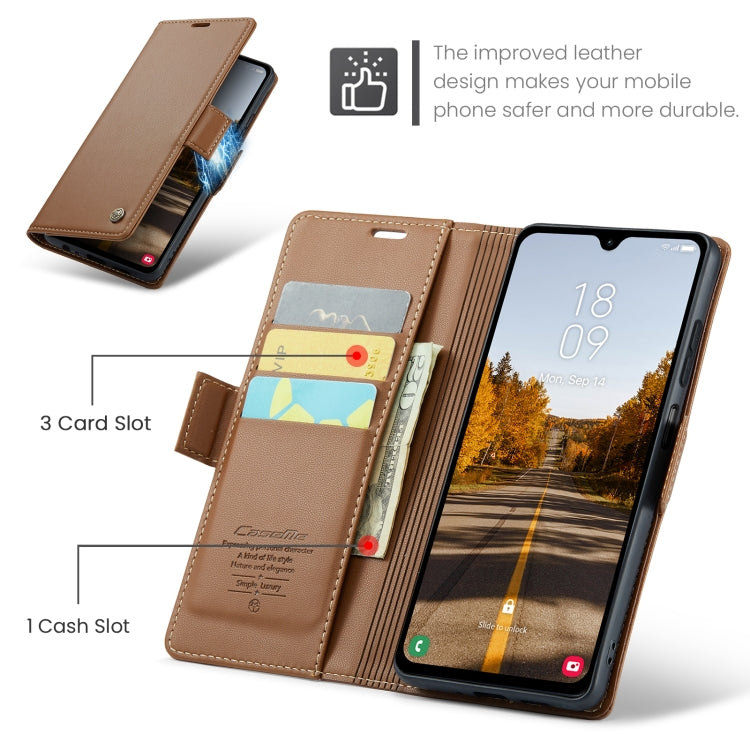For Samsung Galaxy A05s CaseMe 023 Butterfly Buckle Litchi Texture RFID Anti-theft Leather Phone Case(Brown)