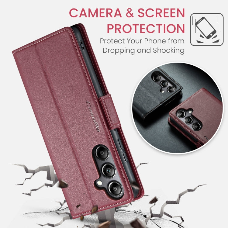 For Samsung Galaxy A05s CaseMe 023 Butterfly Buckle Litchi Texture RFID Anti-theft Leather Phone Case(Wine Red)