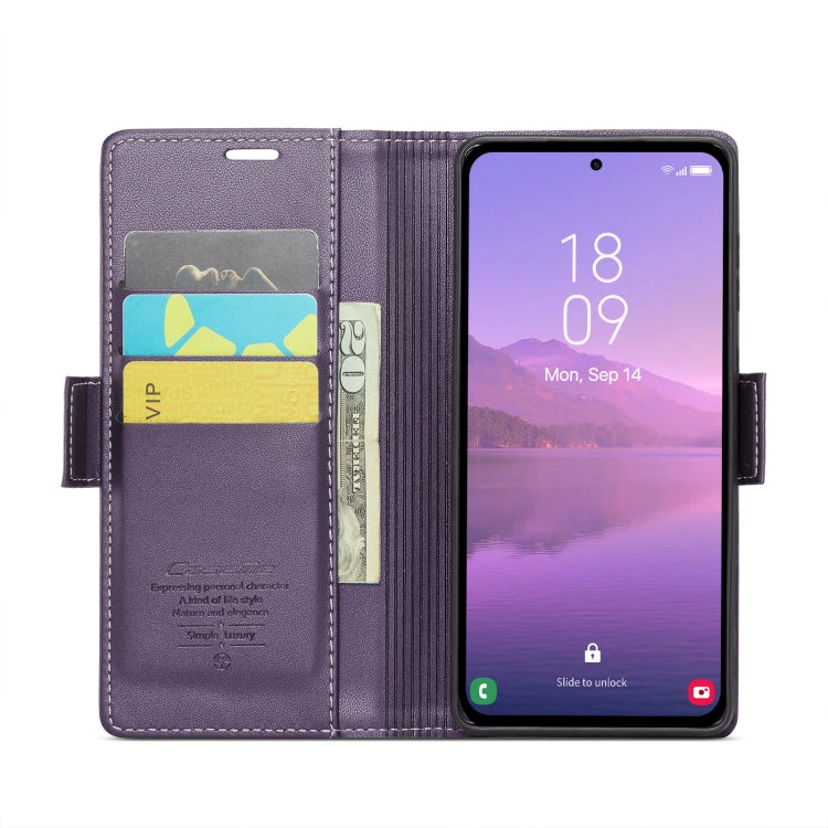 For Samsung Galaxy A35 5G CaseMe 023 Butterfly Buckle Litchi Texture RFID Anti-theft Leather Phone Case(Pearly Purple)