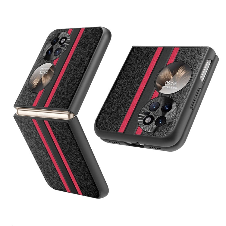 For Huawei P50 Pocket Litchi Texture PU Shockproof Phone Case(Black Red)