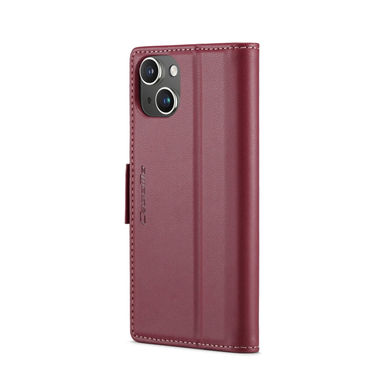 For iPhone 13 CaseMe 023 Butterfly Buckle Litchi Texture RFID Anti-theft Leather Phone Case(Wine Red)