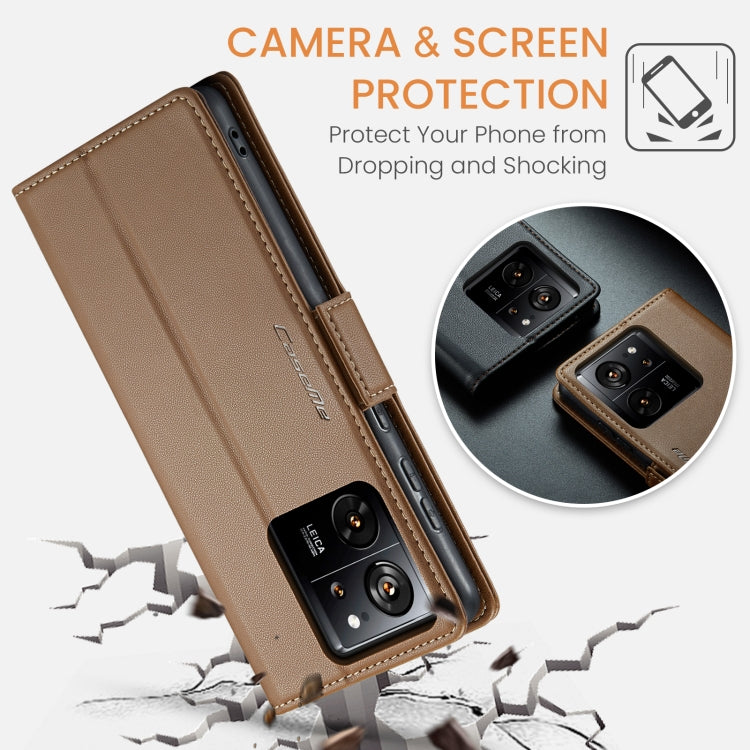 For Xiaomi 13T/13T Pro CaseMe 023 Butterfly Buckle Litchi Texture RFID Anti-theft Leather Phone Case(Brown)