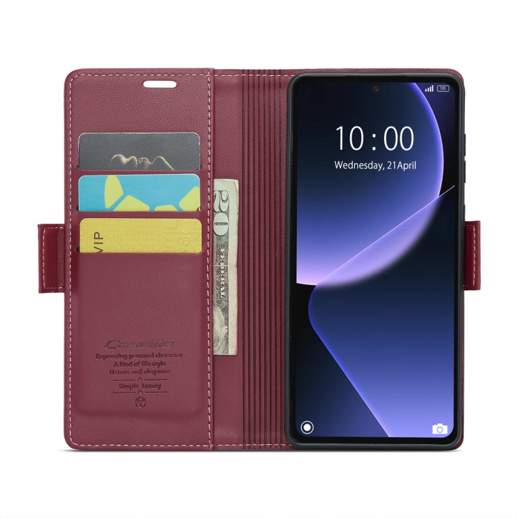 For Xiaomi 13T/13T Pro CaseMe 023 Butterfly Buckle Litchi Texture RFID Anti-theft Leather Phone Case(Wine Red)